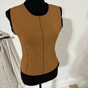 Finity Beige  Knit w/ Black Trim Sleeveless Top Size M Rayon/Nylon Vintage 70’s